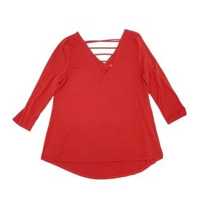 LUQ Women's Rust Orange Criss Cross V-neck Three Quarter Sleeve Blouse Top Small